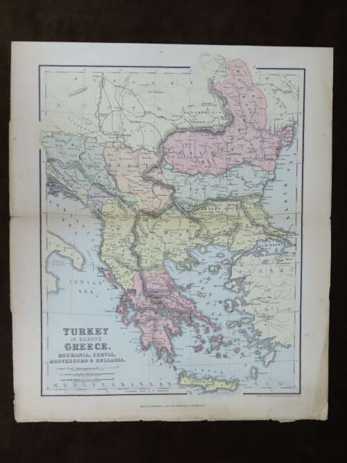 1892 Map of Turkey Greece and Romania, Excellent condition, Original Chambers Map Bulgaria
