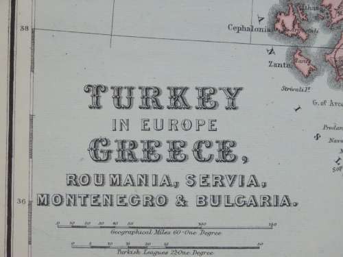 1892 Map of Turkey Greece and Romania, Excellent condition, Original Chambers Map Bulgaria