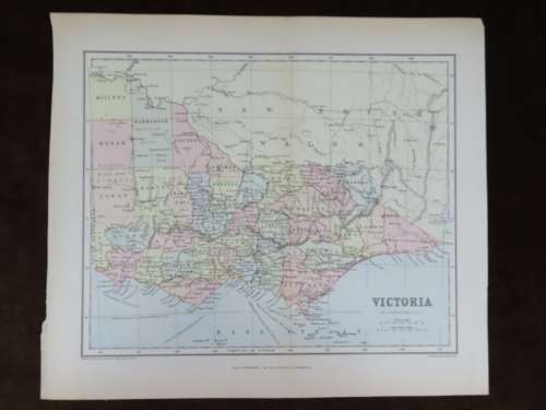 1892 Map of Victoria, Excellent condition, Original Chambers Map Australia
