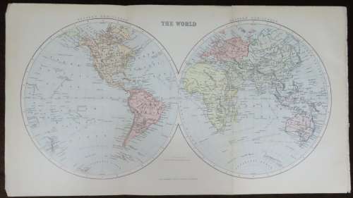 1892 Map of The World, Excellent condition, Original Chambers Map