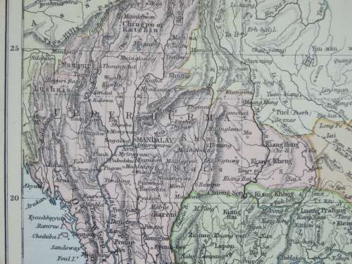 1892 Map of Burma and Siam, Excellent condition, Original Chambers Map