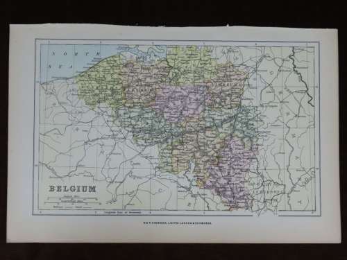 1892 Map of Belgium, Excellent condition, Original Chambers Map