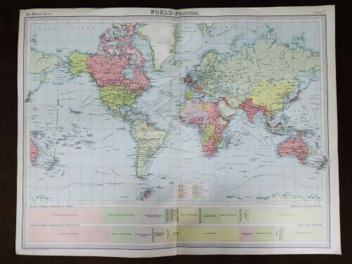 1922 Map of The World - Political - Excellent Condition, Original Bartholomew Map