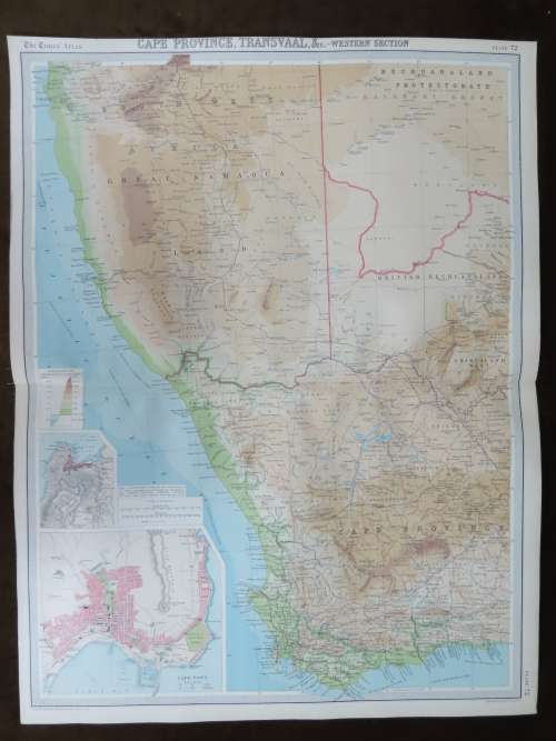 1922 Map of South Africa - Western Half - Excellent Condition, Original Bartholomew Map Cape Town