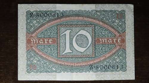 Germany - 10 Mark, 1920, p67a , With Underprint Letters, Weimar Republic