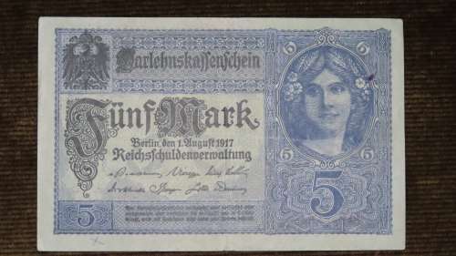 Germany - 5 Mark, 1917, p56a , 7 Digit Serial Number