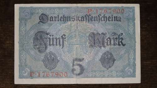 Germany - 5 Mark, 1917, p56a , 7 Digit Serial Number