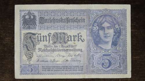 Germany - 5 Mark, 1917, p56b , 8 Digit Serial Number