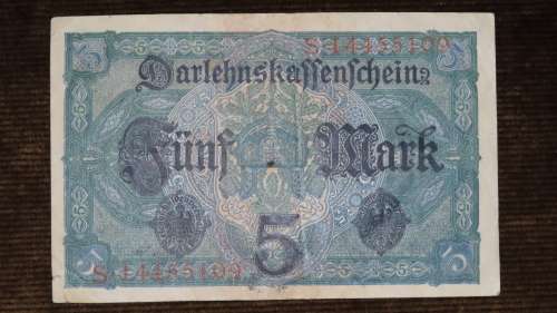 Germany - 5 Mark, 1917, p56b , 8 Digit Serial Number