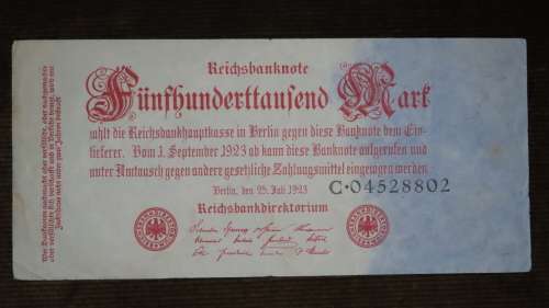 Germany - 500 000 Mark, 1923 , p92 , 8 Digit Serial Number