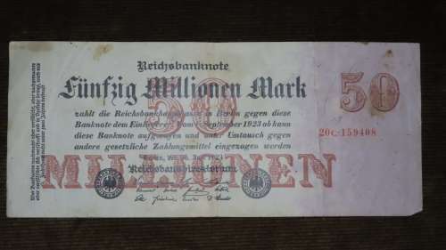Germany - 50 Million Mark, 1923 , p98b , 8 Digit Serial Number