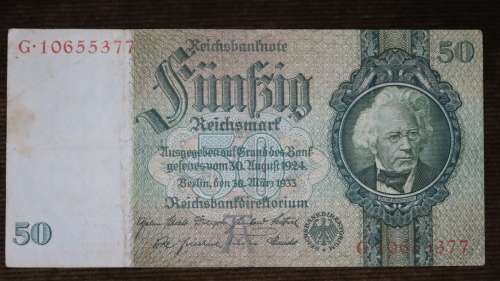 Germany - 50 Mark, 1933 , p182a , Hansemann Watermark