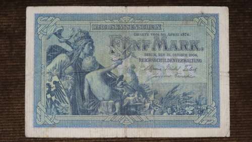 Germany - 5 Mark, 1904 , p8a, 6 Digit Serial Number