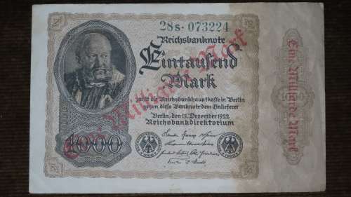 Germany - 1 Billion Mark Overprint, 1923 , p113a ,  Watermark at Right