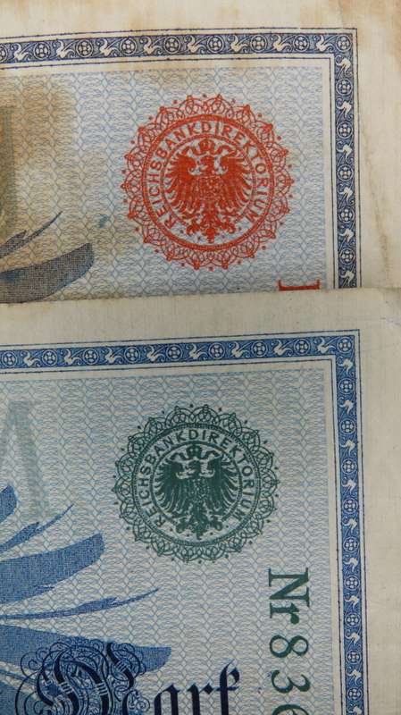 Germany - 2 x 100 Mark, 1908 , p33 and 34 , Red and Green Serial Numbers Set