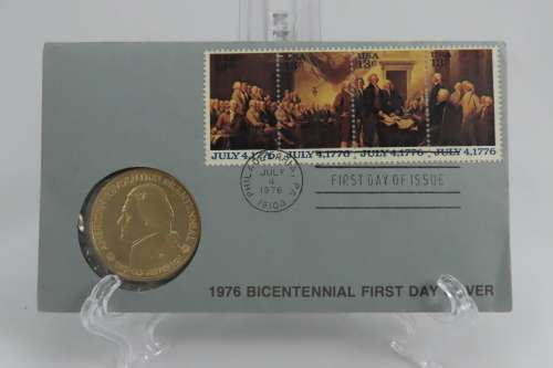 American Revolution Bicentennial First Day Cover 1976 with Thomas Jefferson Medal