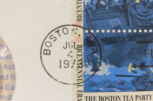 American Revolution Bicentennial First Day Cover 1973 with Adams Medal and Boston Tea Party Stamp