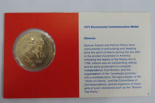 American Revolution Bicentennial First Day Cover 1973 with Adams Medal and Boston Tea Party Stamp