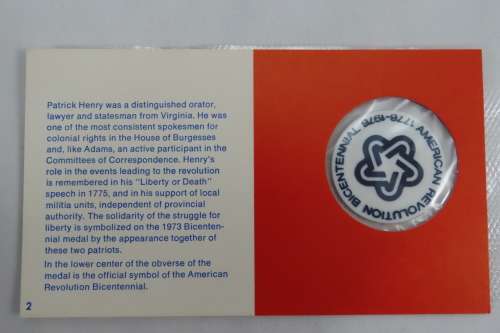 American Revolution Bicentennial First Day Cover 1973 with Adams Medal and Boston Tea Party Stamp