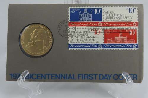 American Revolution Bicentennial First Day Cover 1974 with John Adams Medal