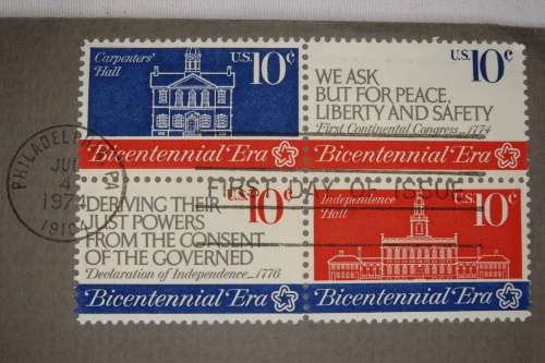 American Revolution Bicentennial First Day Cover 1974 with John Adams Medal