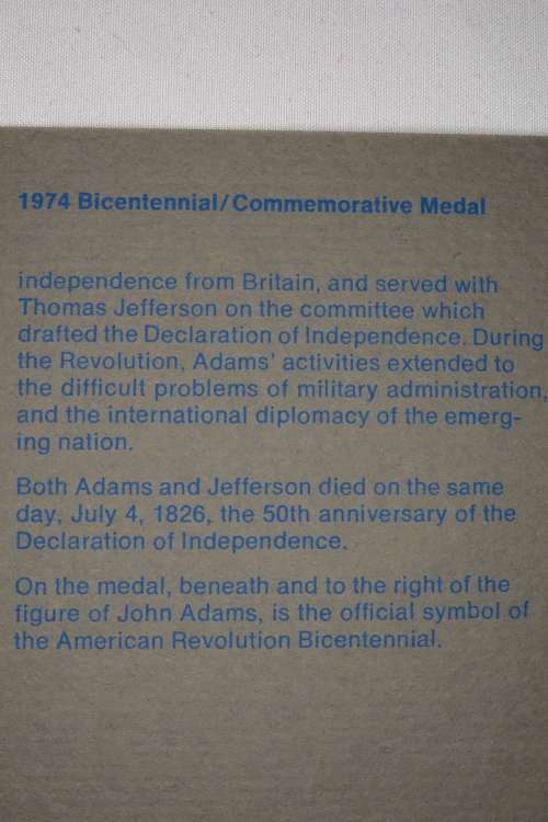 American Revolution Bicentennial First Day Cover 1974 with John Adams Medal