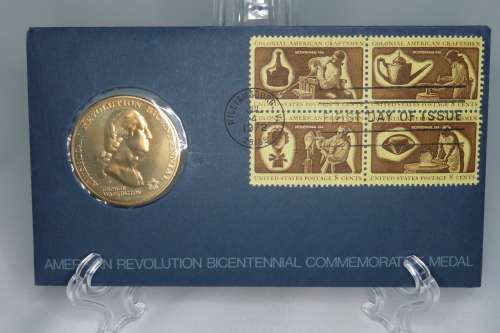 American Revolution Bicentennial First Day Cover 1972 with George Washington Cherry Tree Medal