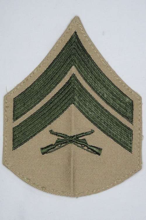 United States Marine Corps Corporal Rank Insignia Patch E4 , Size 1 Desert Tan Subdued