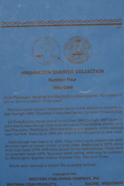 Collector`s Folder for Washington Quarter Dollars Starting 1988