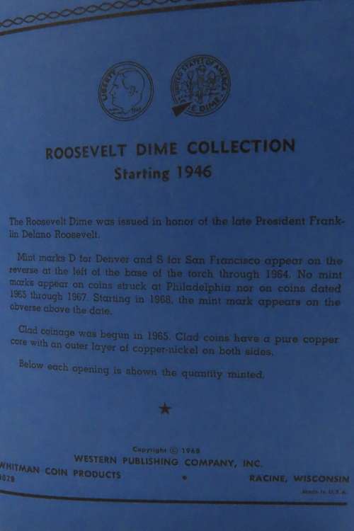 Collector`s Folder for Roosevelt Dime Collection Starting 1946 to 1978