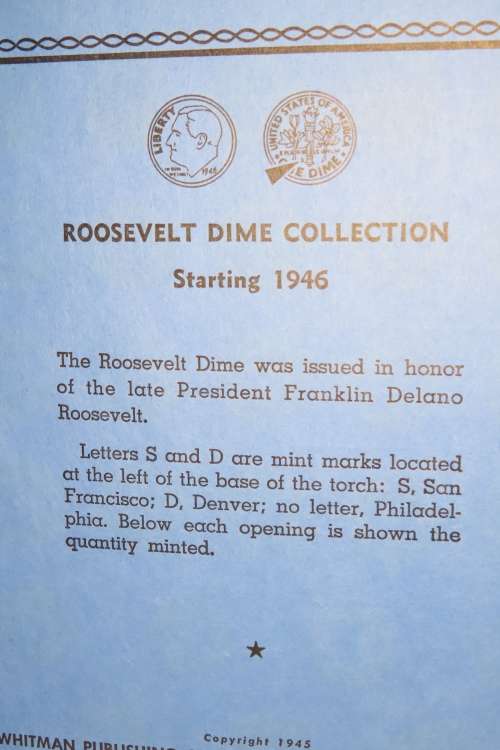 Collector`s Folder for Roosevelt Dime Collection Starting 1946 to 1978