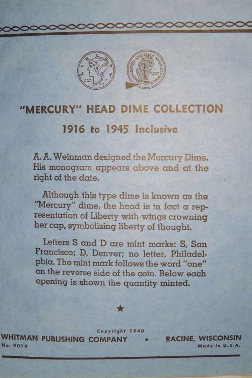 Collector`s Folder for Mercury Head Dime Collection 1916 to 1945