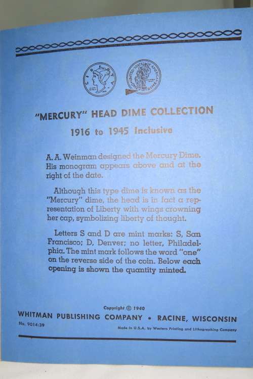 Collector`s Folder for Mercury Head Dime Collection 1916 to 1945