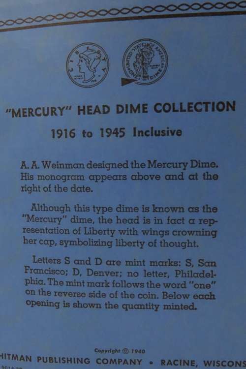 Collector`s Folder for Mercury Head Dime Collection 1916 to 1945