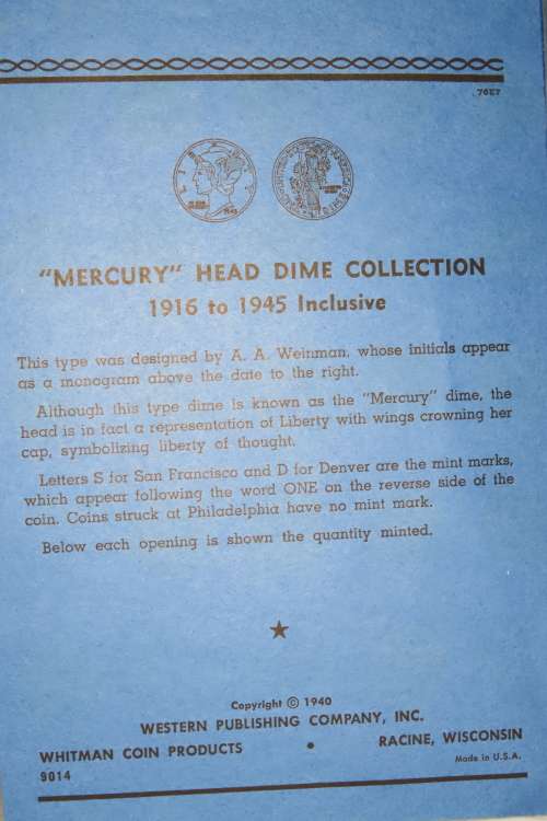 Collector`s Folder for Mercury Head Dime Collection 1916 to 1945