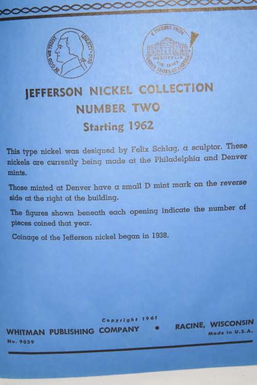 Collector`s Folder for Jefferson Nickel Collection 1962 to 1995