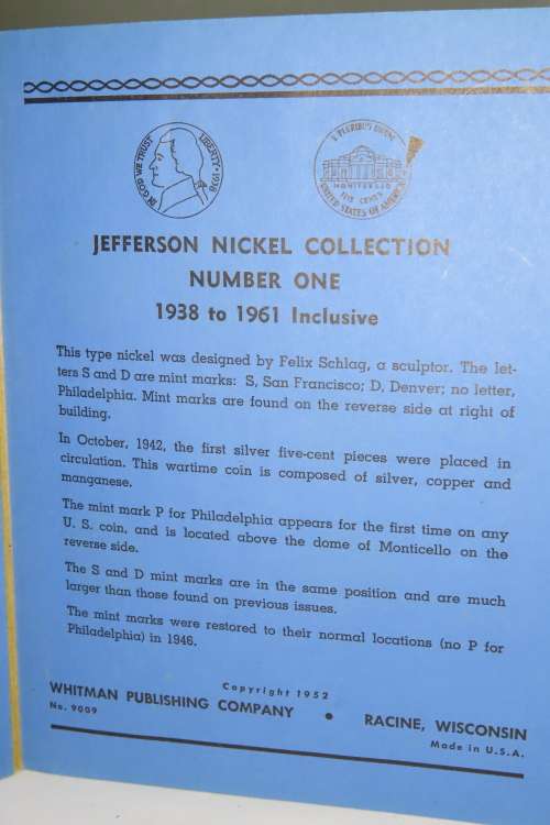 Collector`s Folder for Jefferson Nickel Collection 1938 to 1961