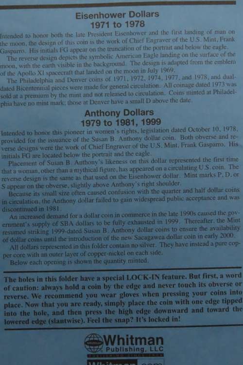 Collector`s Folder for Eisenhower and Anthony Dollars Collection 1971 to 1981 + 99