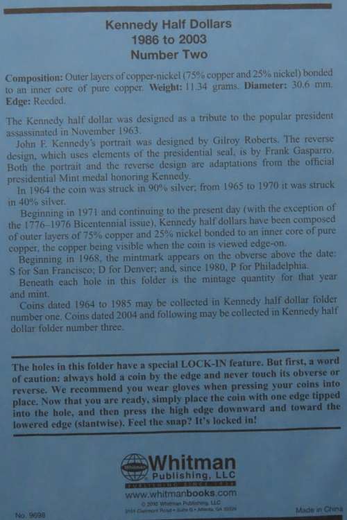 Collector`s Folder for Kennedy Half Dollars Collection 1986 to 2003