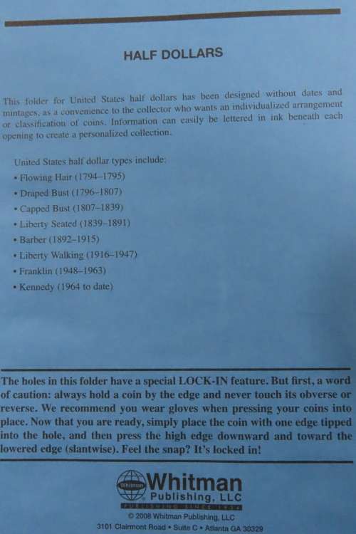 Collector`s Folder for Plain Half Dollars Collection No Dates
