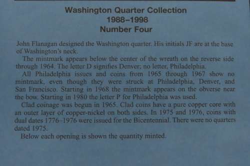 Collector`s Folder for Washington Quarter Dollars Collection 1988 to 1999