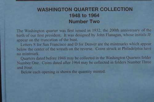 Collector`s Folder for Washington Quarter Dollars Collection 1948 to 1964