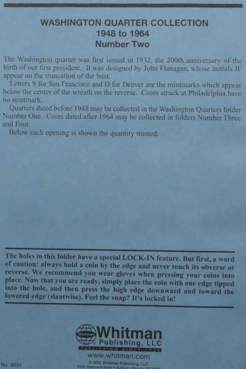 Collector`s Folder for Washington Quarter Dollars Collection 1948 to 1964
