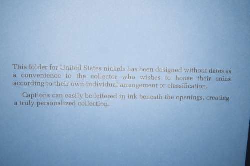 Collector`s Folder for Plain Nickel Collection No Dates
