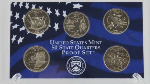 USA , 2002 Complete Statehood Quarters Proof set, 5 coin Set