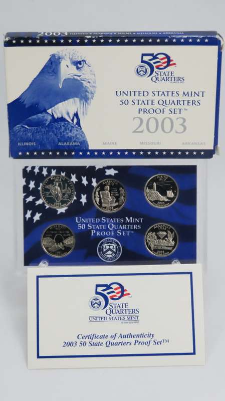 USA , 2003 Complete Statehood Quarters Proof set, 5 coin Set