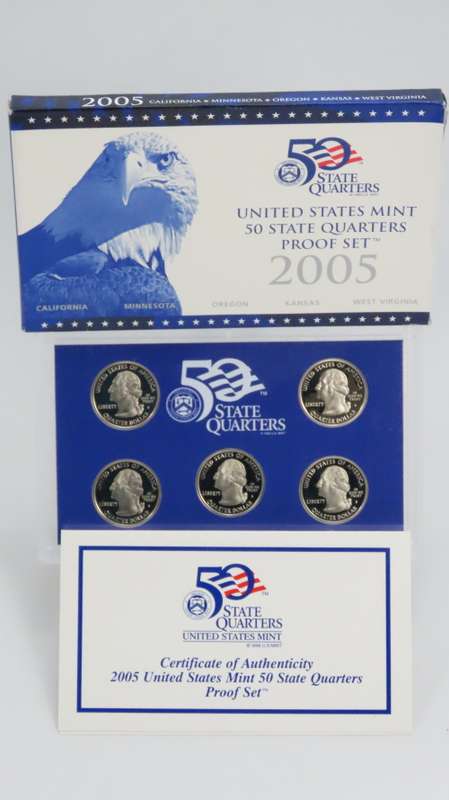 USA , 2005 Complete Statehood Quarters Proof set, 5 coin Set