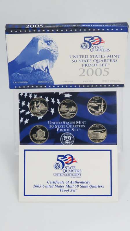 USA , 2005 Complete Statehood Quarters Proof set, 5 coin Set