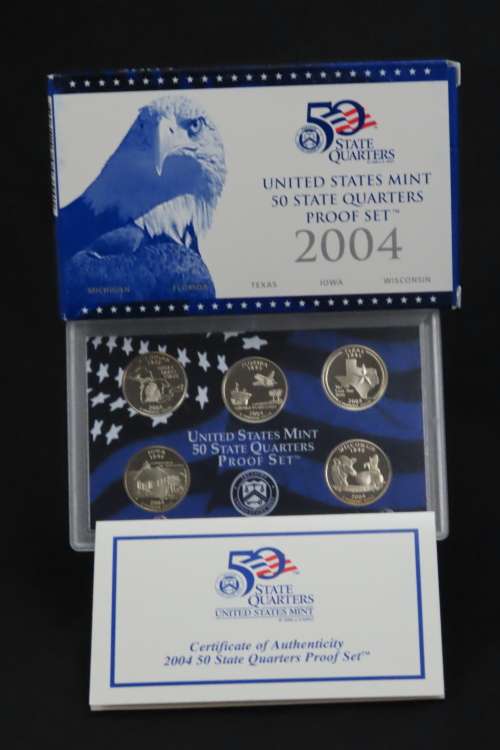 USA , 2004 Complete Statehood Quarters Proof set, 5 coin Set