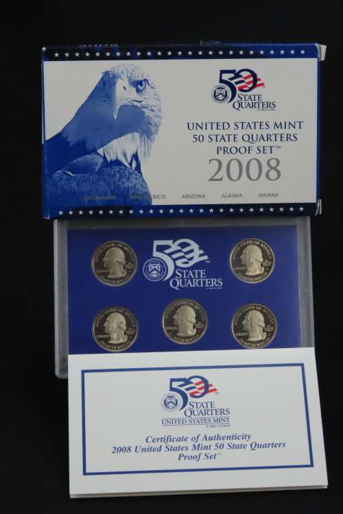USA , 2008 Complete Statehood Quarters Proof set, 5 coin Set